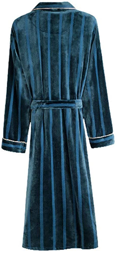 Women's Flannel Fleece Soft Warm Bathrobe Fashion Winter Striped Long Plush Robe
