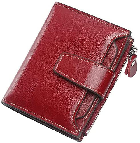 Womens Wallet, Lavemi Leather Wallet RFID Blocking Small Bifold Compact Credit Card Holder for Women with ID Window Zipper Pocket