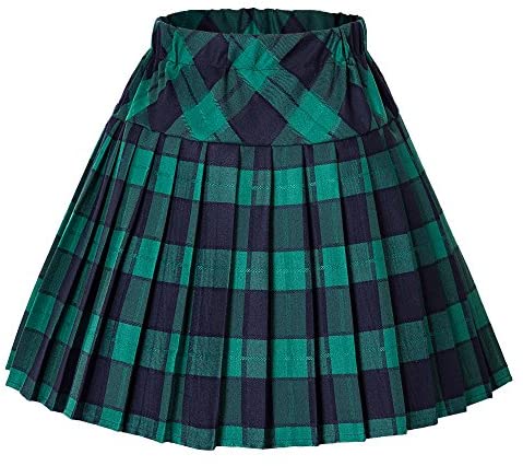 Women's Elastic Waist Plaid Pleated Skirt Tartan Skater School Uniform Mini Skirts