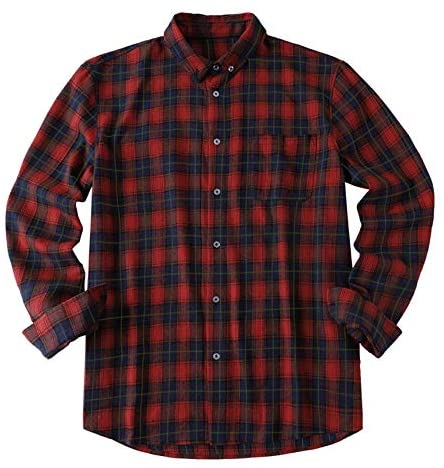 Mens Plaid Flannel Shirt Long Sleeves Button Down Collar Regular-fit Shirts with Pockets