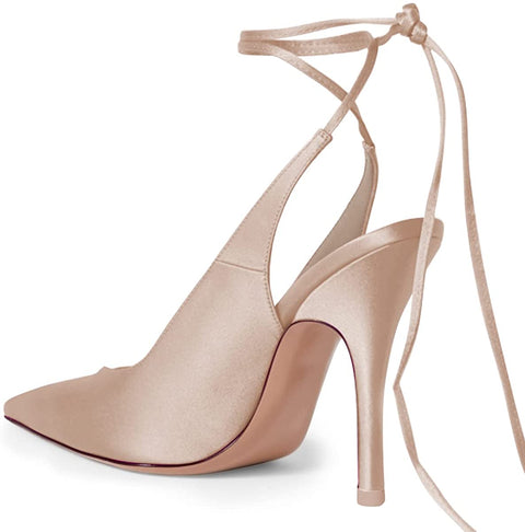 Women Classic Strappy Ankle Strap Lace up Mid Heels Pointed Toe Stylish Stiletto Sandals Slingback Pump Dress Wedding Prom Shoes Size 4-15 US
