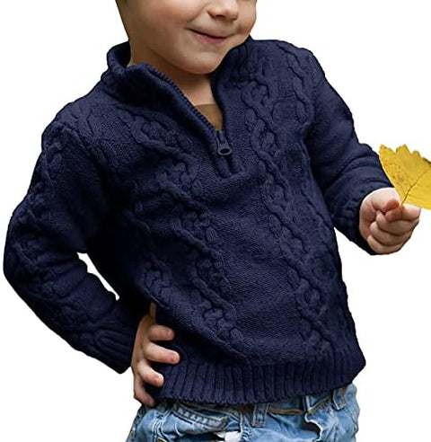 Flmcoc Toddler Boys Knit Sweater Kids Pullover Cable Long Sleeve Zipper Sweater Winter Outfit for Baby Boy Girls