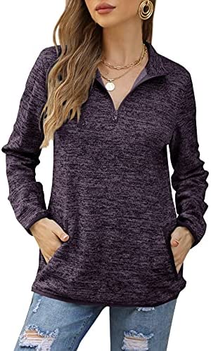 GAMISOTE Women's Long Sleeve High Collar Sweatshirt Quarter Zip Up Pullover Tops with Pockets