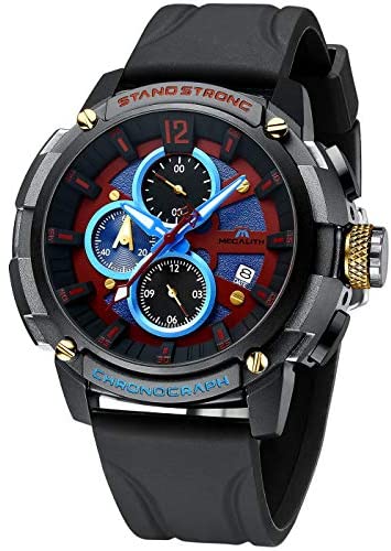 MEGALITH Men's Watch 50mm Rubber Chronograph Waterproof Large Face Watch Silicone Military Sport Analog Heavy Duty Watches for Men Luminous Multifunctional Cool Designer Gents Wrist Watches