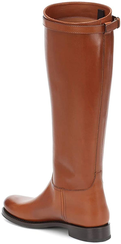 FSJ Women Regular Round Toe Flats Riding Knee High Boots Wide Calf Buckled Strappy Chunky Low Heel Western Long Boots Pull On Dress Shoes Size 4-15 US