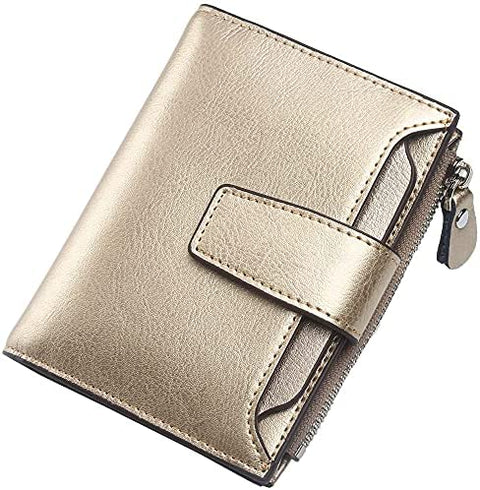 Womens Wallet, Lavemi Leather Wallet RFID Blocking Small Bifold Compact Credit Card Holder for Women with ID Window Zipper Pocket
