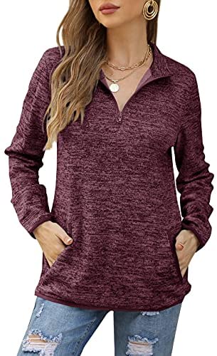GAMISOTE Women's Long Sleeve High Collar Sweatshirt Quarter Zip Up Pullover Tops with Pockets