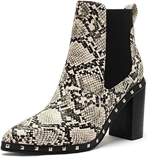 Women's Ankle Boots Pointed Toe Chelsea Boots Elastic Gore Heeled Boots