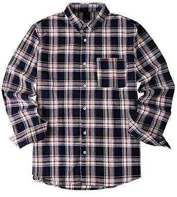 Mens Plaid Flannel Shirt Long Sleeves Button Down Collar Regular-fit Shirts with Pockets