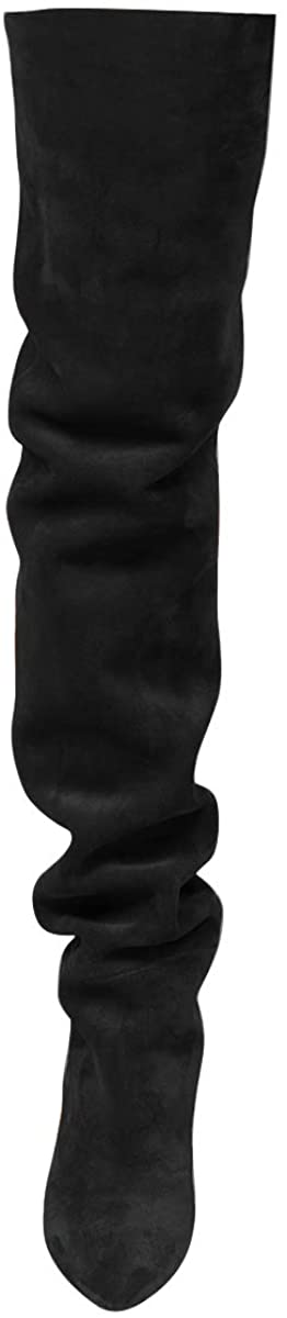 FSJ Women Over The Knee Boots Comfy Wrinkled Medium Chunky Heels Closed Point Toe Classic Pull On Business Shoes Size 4-15 M US