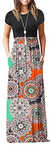 Women's Floral Print Autumn Maxi Short Sleeve Dress Sexy Long Casual Dresses