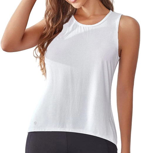 Women's Casual Sleeveless Crewneck Tank Tops Mesh Breathable High Low Workout Loose Shirts Tees Tops