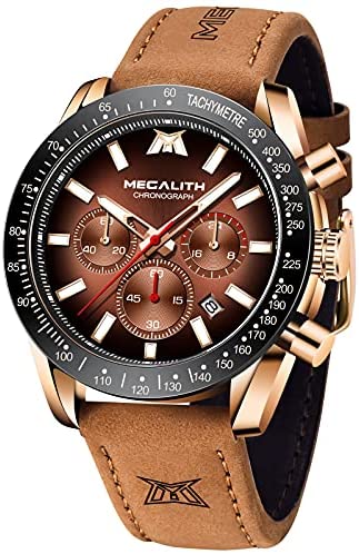 MEGALITH Mens Watch Waterproof Quartz Chronograph Watches for Men Men's Analog Stylish Sport Casual Classic Wrist Watch with Brown Leather Band Unique Gifts for Men