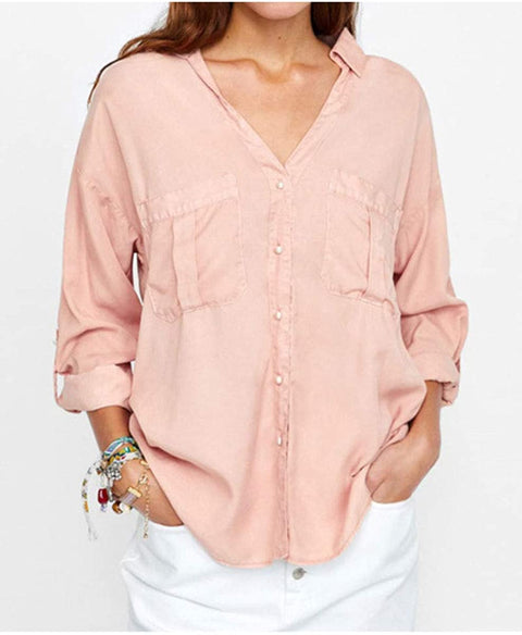 Women's Classic Button Down Blouse Shirt Casual Long Sleeve Solid Color T-Shirt