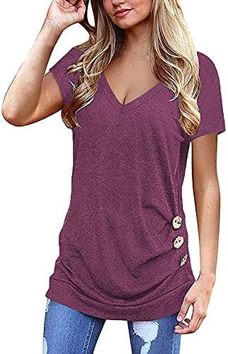 Women's Summer Short Sleeve T Shirts V Neck Casual Tunic Slim Tee Tops