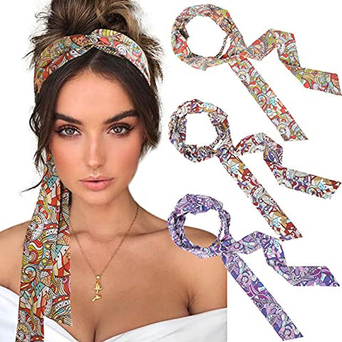 Women Long Head Wraps Bands - Twist Knotted Headbands for Women Long Thick Hair 3PCS Chiffon Criss Cross Head Wraps Non Slip Hair Band (navy red white)