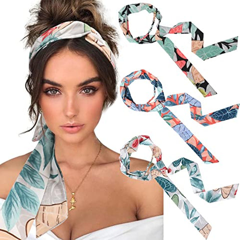 Women Long Head Wraps Bands - Twist Knotted Headbands for Women Long Thick Hair 3PCS Chiffon Criss Cross Head Wraps Non Slip Hair Band (navy red white)