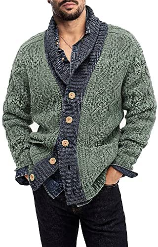 Yasiter Mens Shawl Collar Cable Knit Cardigan Sweater Button Loose Fit Long Sleeve Sweaters with Pockets