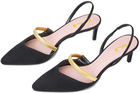 FSJ Women Trendy Mid Low Heeled Slingback Pumps Slip On Pointed Toe Sandals Basic Business Party Shoe 4-15 US