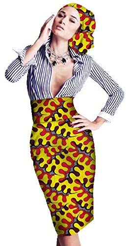 XIAOHUAGUA African Womens Wax Print Skirt Dashiki Plus Size Midi Dresses with Headwrap