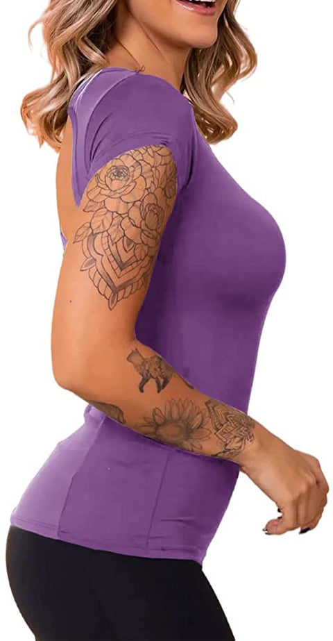 Womens Short Sleeve Backless Slim Workout T-Shirt Yoga Running Workout Essential Tops