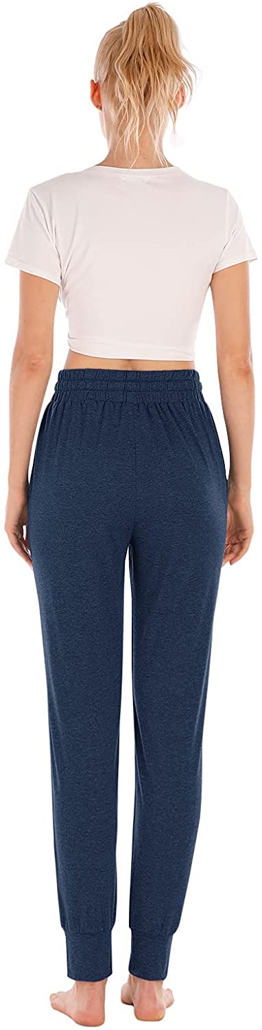 Yoga Pants with Pockets for Women Drawstring High Waisted Pants Loose Workout Joggers Pants Navy Blue Small