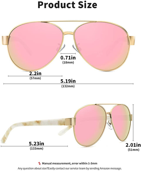 AWGSEE Aviator Sunglasses For Women Polarized UV Protection Sun glasses Mirrored Lens