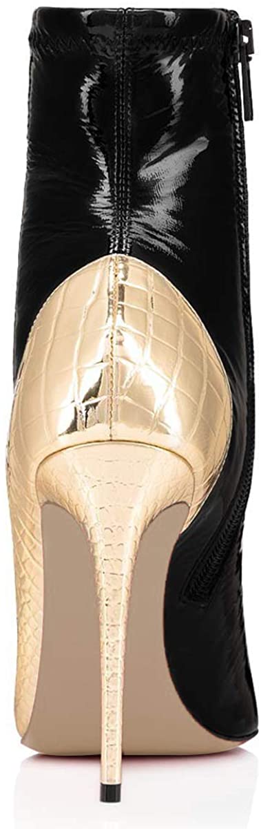FSJ Women Fashion Two Toned Ankle Boots Pointed Closed Toe High Stiletto Heels Short Booties Patchwork Patent Matte Leather Side Zipper Ladies Party Prom Fall Winter Dress Shoes Size 4-15 US