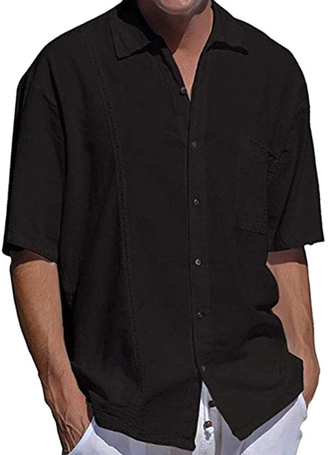Men's Turndown Collar Short Sleeve Solid Casual Fitted Shirts