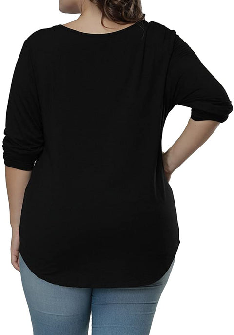 Women's Plus Size T Shirts Long Sleeve Asymmetric Hem Casual Tee Tops