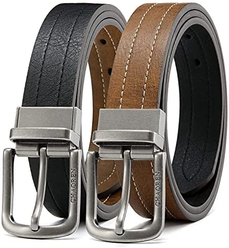 Reversible Belts for Men, CHAOREN Leather Jeans Belt 1 3/8" Black & Brown, Adjustable Trim to Fit