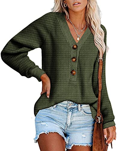 Womens Fall Casual Sweatshirts Button Down Henley Tunic Tops Long Sleeve Solid Activewear Pullover