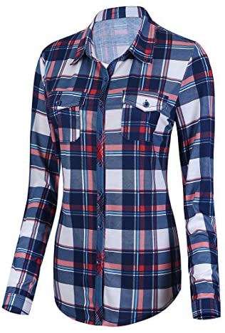 Women's Classic Plaid Shirt Button Down Long Sleeve Blouse
