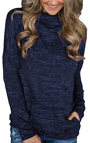 Women's Solid Half High Neck Sweatshirt Plain Long Sleeve Shirt