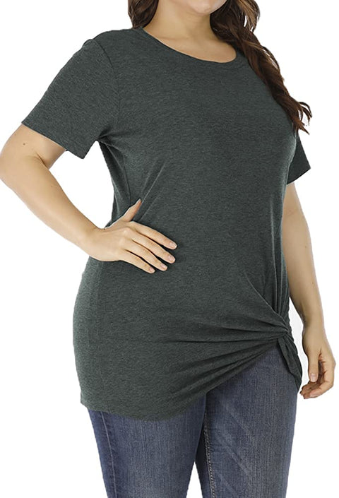 Womens Plus Size Tunic Tops Twist Knot Tunics Short Sleeve Cozy Shirt