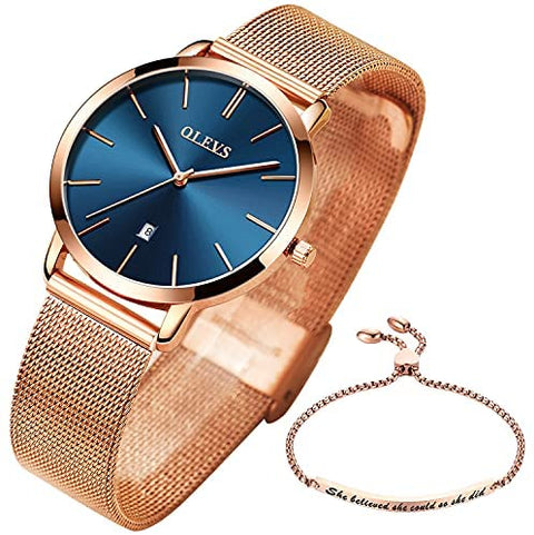 Ladies Quartz Rose Gold Watch Set