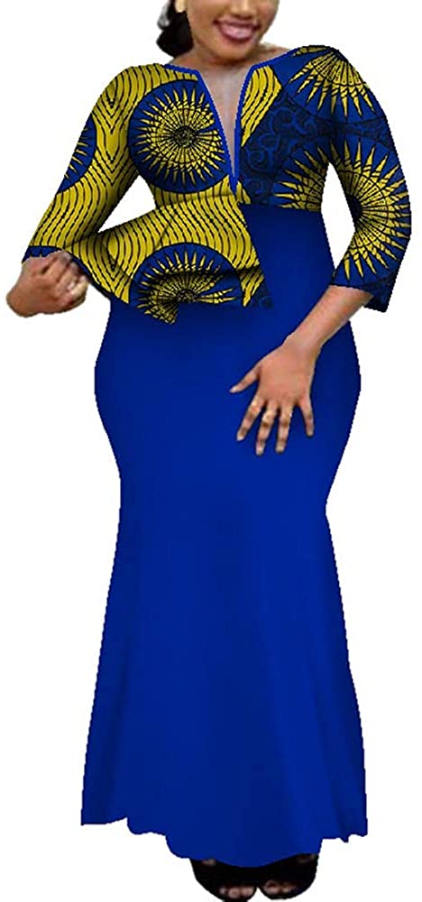 African Dashiki Deep V-Neck Party Long Womens Dress Ethnic Style Floral Maxi Big Sizes Ladies Female Clothes
