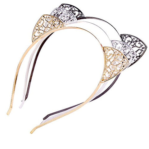 AWAYTR 3PC - Crystal Cat Ears Hair Hoop Headband for Women Girls Cats Ears Hairband Headwear Hair Accessories Christmas Gift (Floral)