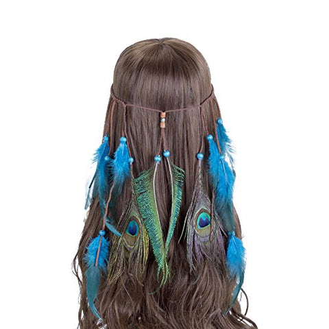 AWAYTR Boho Fancy Feather Headband - Women Hippie Hairband Festival Headwear Hair Hoop