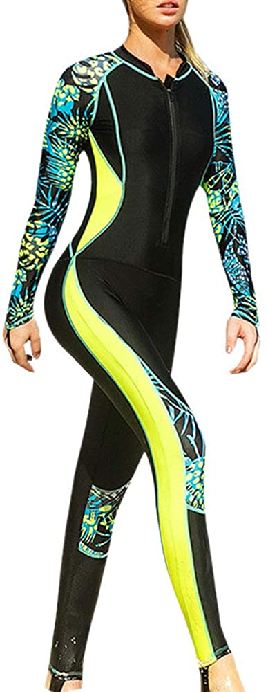Women's Printed One Piece Zip Front Long Sleeve Surfing Swimsuit