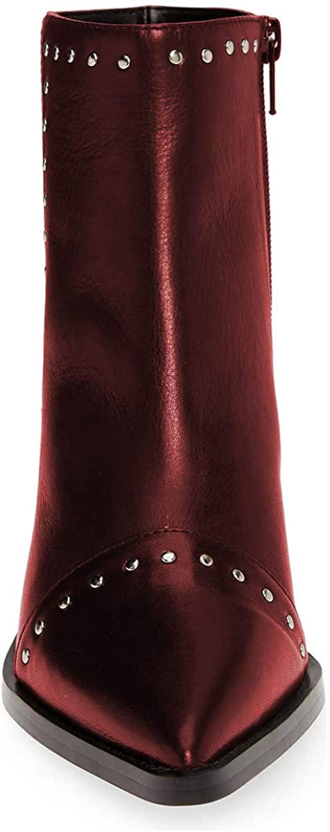 Women Block Low Mid Heels Ankle Boots Pointy Toe Rivets Studs Boots Party Office Shoes with Side Zipper Size 4-15 US
