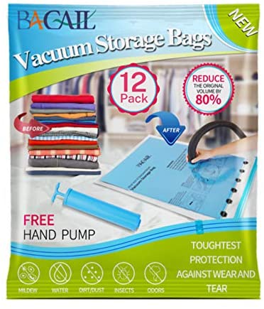 Bagail Vacuum Storage Bags, 16 Pack 80% Space Saver Bags for Comforters,Blankets,Bedding,Clothes,Pillows,Towels,etc.,Hand Pump Included(3 Jumbo+5L+6M+2S)