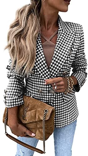 GAMISOTE Womens Casual Blazer Plaid Slim Fit Lapel Work Office Outerwear Jacket Suit