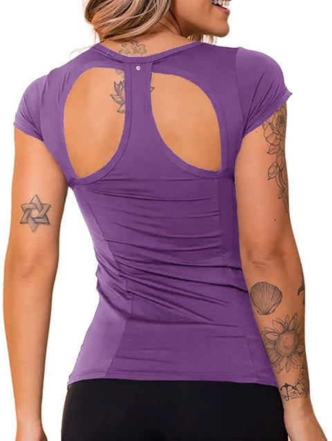 Womens Short Sleeve Backless Slim Workout T-Shirt Yoga Running Workout Essential Tops