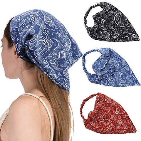 Floral Elastic Hair Scarf Headband - 3 PCS Chiffon Head Kerchief Headband Print Floral Hair Scarves with Hair Clips Kerchief Head Scarf Hair Bandanas for Women (White/Beige/Purple)