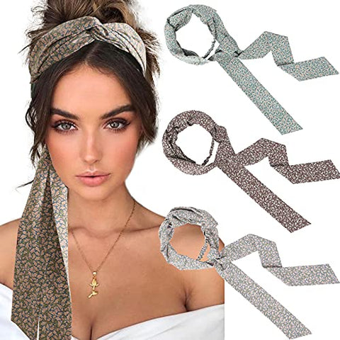 Women Long Head Wraps Bands - Twist Knotted Headbands for Women Long Thick Hair 3PCS Chiffon Criss Cross Head Wraps Non Slip Hair Band (navy red white)
