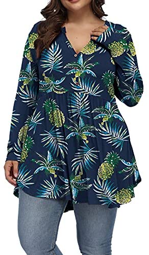 Women Plus Size Tunic Tops Christmas Shirt Floral Print Casual Flowy Tunics for Leggings