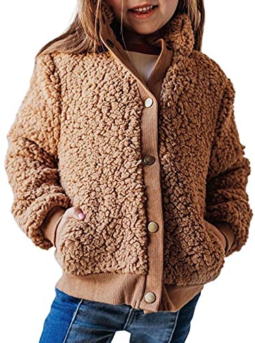 GAMISOTE Girls Warm Fleece Jacket Button Up Faux Shearling Chunky Outerwear Coat With Pockets