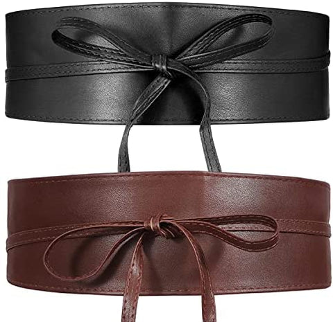 Womens Waist Belts For Dress Wide Leather Cinch Belt Lace Up Wrap Around Obi Bowknot Waistband