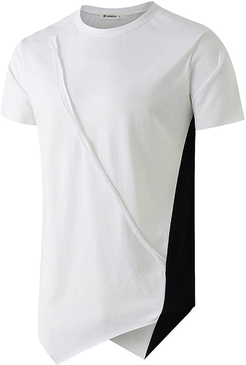 KLIEGOU Men's Fashion Splicing Irregular Hem Hip Hop T-Shirt